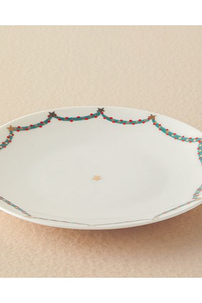 English Home 20 Cm White - Green Cheerful Star Bone Porcelain Cake Plate