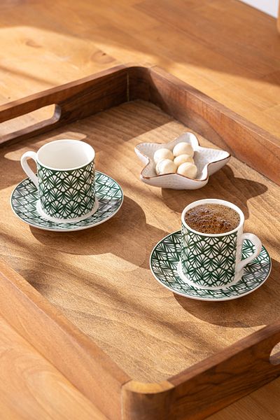 Emsan Overland New Bone 2 - 90 ml Green Personality Coffee Cup Set