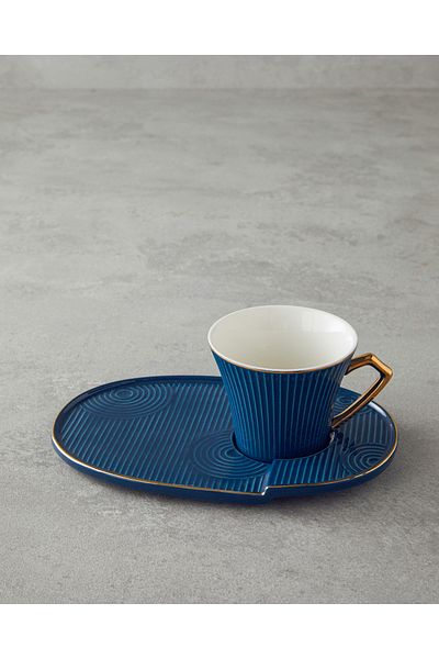 English Home Terra New Bone China Coffee Cup Set with Tray Navy Blue
