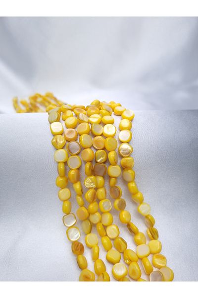 Yüksel Boncuk Yellow Mother of Pearl Stone - Flat Cut Natural Stone String
