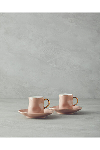 English Home Rolly New Bone China 4 Pieces Coffee Cup Set for 2 Persons Powder