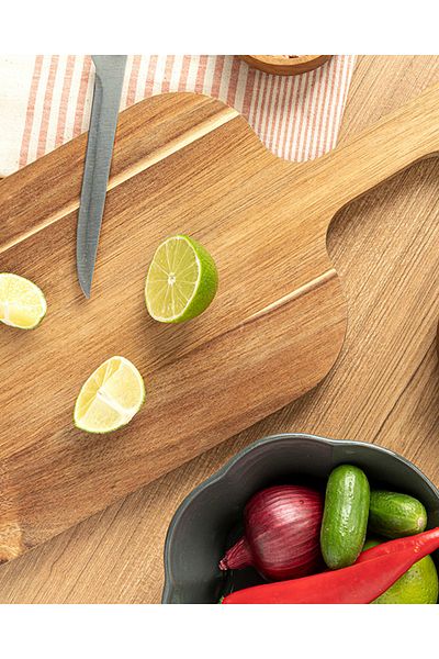 English Home Andrea Acacia Beige and White Cutting Board