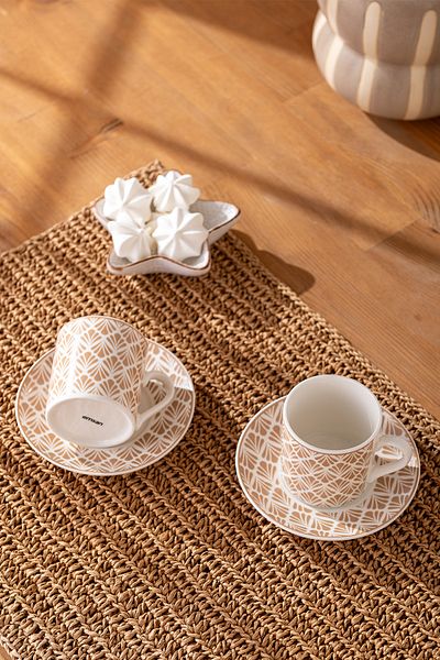 Emsan 90 ml 2-Person Beige Cup Set Wavy New Bone