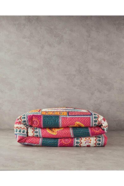 English Home Tropic Patch Tek Kişilik Çok Amaçlı Örtü Koyu Pembe