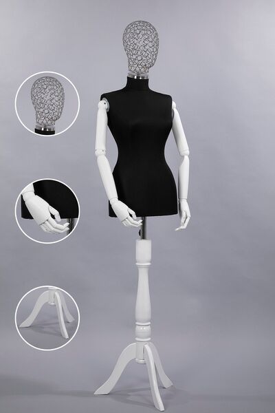 TERZİ DÜKKANI Ahşap Kukla Kollu Vitrin Mankeni, Tel Kafalı Terzi Mankeni, Pro...