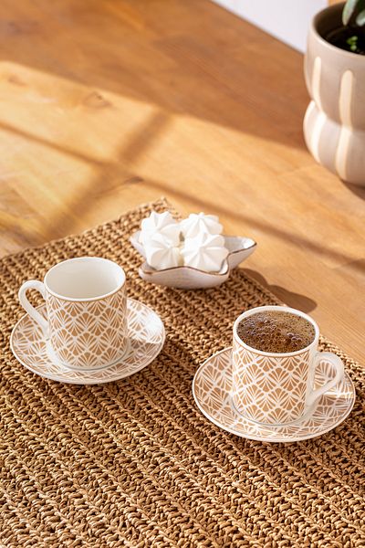 Emsan 90 ml 2-Person Beige Cup Set Wavy New Bone