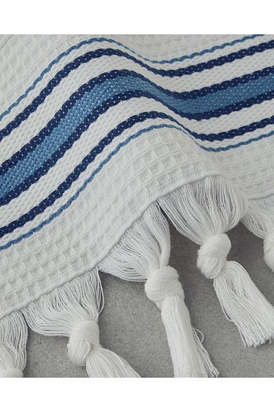 English Home Ecru-Blue Cool Stripe Cotton Striped Bath Towel Set