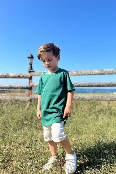 Pollito Παιδικό μπλουζάκι Benetton Green Crew Neck Basic απλό 100% βαμβάκι