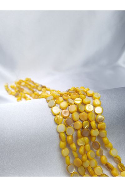 Yüksel Boncuk Yellow Mother of Pearl Stone - Flat Cut Natural Stone String
