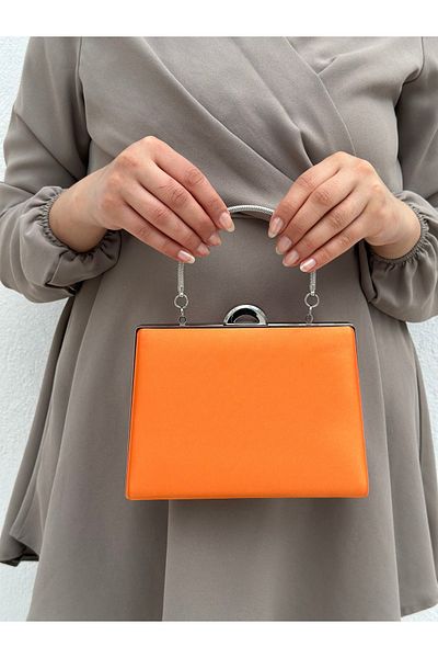 Sh Poly Πορτοκαλί Σατέν Γυναικείο Βραδινό Φόρεμα Clutch Clutch Τσάντα Portfolio