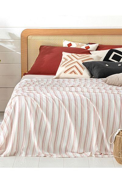 English Home Viscose Double Fine Lines Pique Coral - Dyed Thread