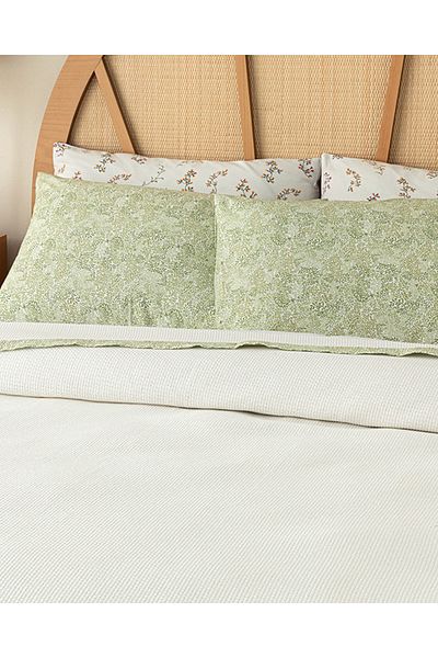 English Home Ecru Single Pique Set - Green Patterned and Piping