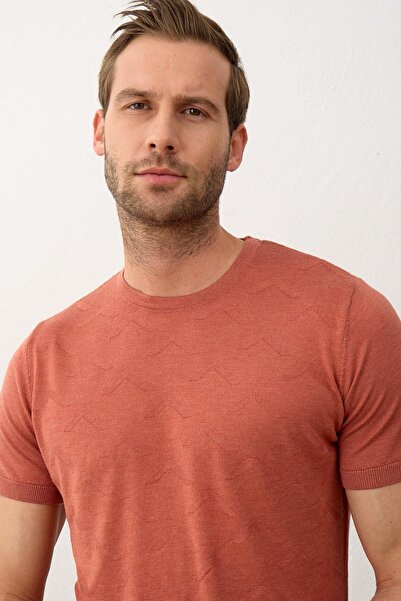 Danger Men's Crew Neck Slim-fit Mold Summer Knitwear T-shirt Cinnamon