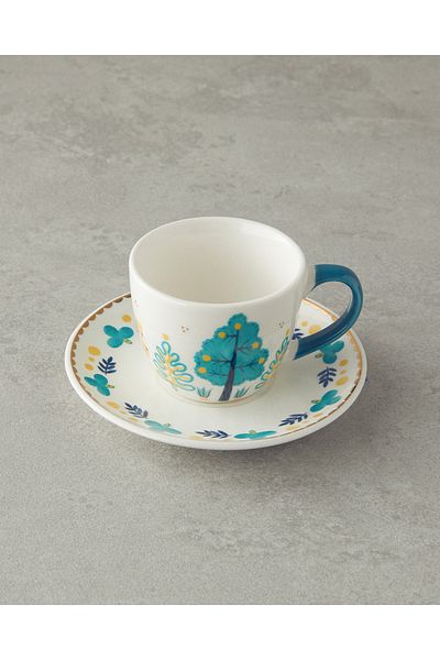 English Home مجموعة أكواب القهوة Love Jungle New Bone China المكونة من 4 قطع لشخصين باللون الأخضر