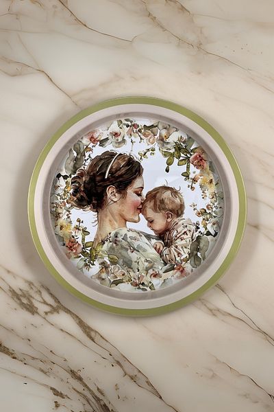 EVLE 37 cm Patterned My Dear Mother Round Metal Tray