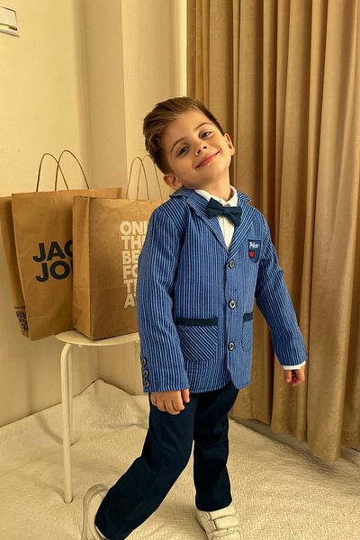 Pollito Boy's Indigo Striped Two-Pocket Jacket 4-Piece Suit