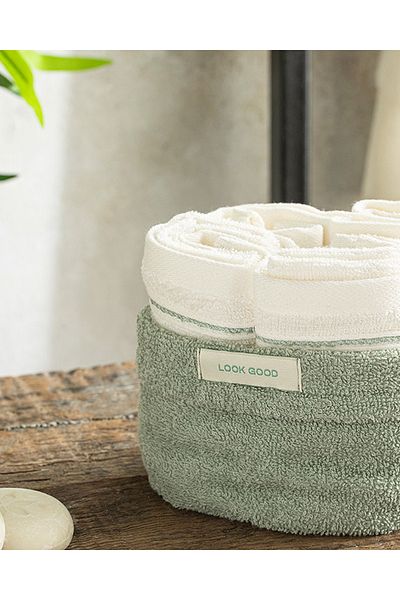 English Home Σετ Πετσέτες Quadro Cotton 4 τεμαχίων Νερό Πράσινο-εκρού