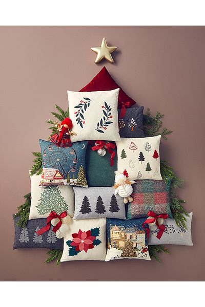 English Home Ecru Color Magical Trees Punch Embroidered Throw Pillow Cover