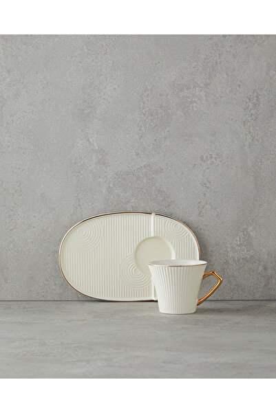 English Home Terra New Bone China Coffee Cup Set with Tray White