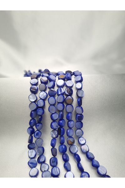 Yüksel Boncuk Dark Blue Mother of Pearl Stone - Flat Cut Natural Stone String
