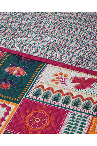 English Home Tropic Patch Tek Kişilik Çok Amaçlı Örtü Koyu Pembe