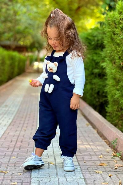 Pollito Unisex Ribbed Navy Blue Teddy Toy 2-Piece Salopet