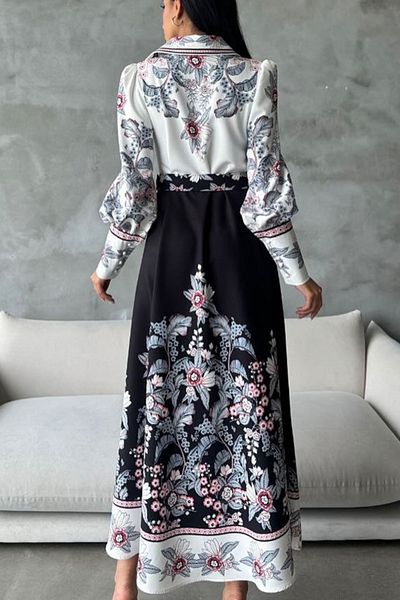 TRND Rochie lungă fără fante cu modele etnice în două culori