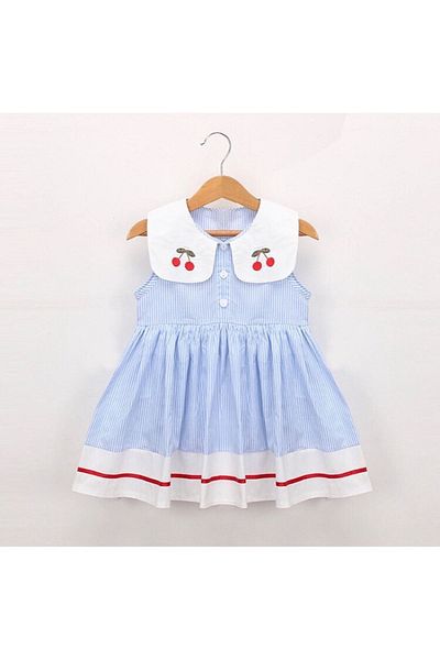 MiNİKLERSTORE Girl - Embroidered Cherry Detailed Summer Tıril Tıril Dress
