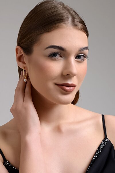 Amberistan Altın Kaplama 925 Ayar Gümüş Gerçek Inci Küpe