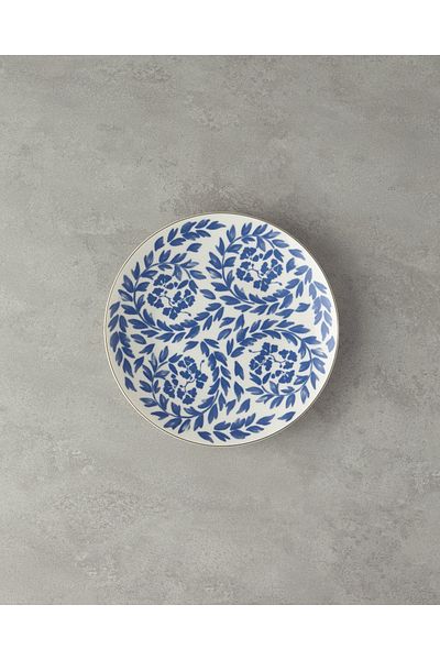 English Home Navy Blue-White Carnival Floral Bone Porcelain Serving Plate - 25 cm