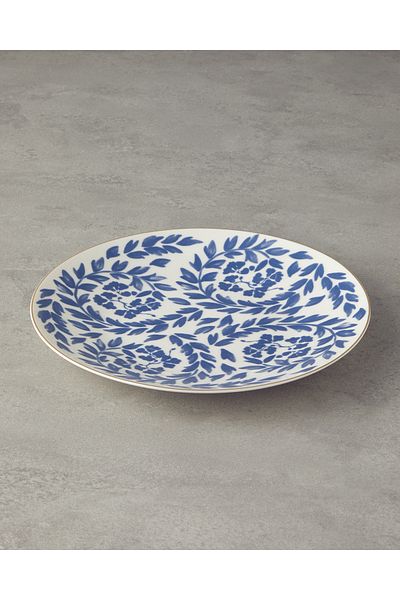 English Home Navy Blue-White Carnival Floral Bone Porcelain Serving Plate - 25 cm