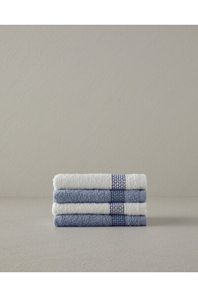 English Home Valeria 4-Piece Cotton Towel Set - White and Blue Bordered