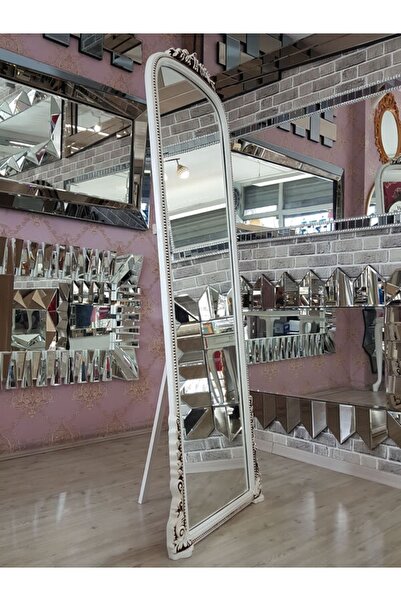 AYNA DENİZİ Matmazel Model Eskitme Beyaz Renk Dekoratif Ayaklı Boy Aynası