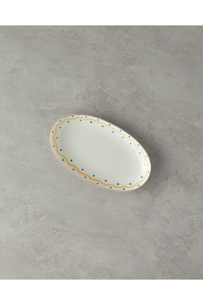 English Home 25 cm Width Yellow Carny Bone and Porcelain Boat Plate - Blue and Yellow