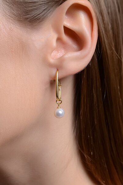 Amberistan Altın Kaplama 925 Ayar Gümüş Gerçek Inci Küpe