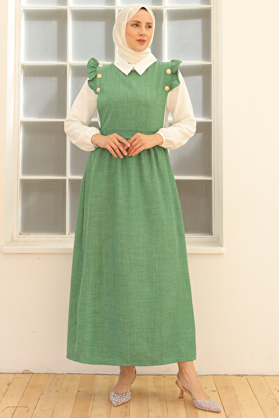 benguen Smaragdově zelené 3852 Model Dvojité šaty - Detail knoflíku