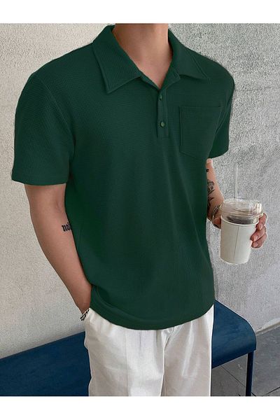 GENIUS STORE Мъжка овърсайз тениска с поло деколте с вафли