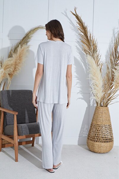 Sevim 15895  Dantel Detaylı Lohusa Pijama Takımı