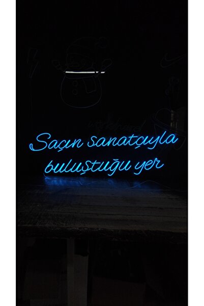 vinyuup Saçın Sanatçıyla Buluştuğu Yer - Dekoratif Duvar Aydınlatması Neon Led Yazı Kuaför Salonu 150x49 cm