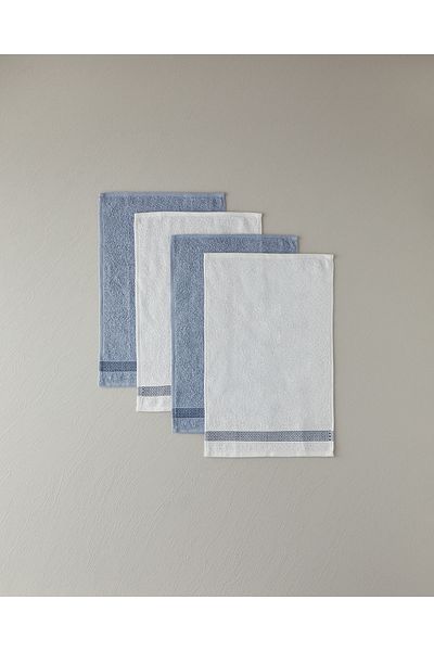 English Home Valeria 4-Piece Cotton Towel Set - White and Blue Bordered
