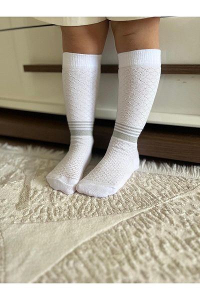 baderin Child White Under Knee Gray Glitter Socks
