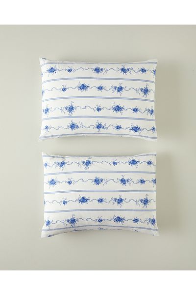 English Home Față de pernă Flower Line 2 piese Albastră