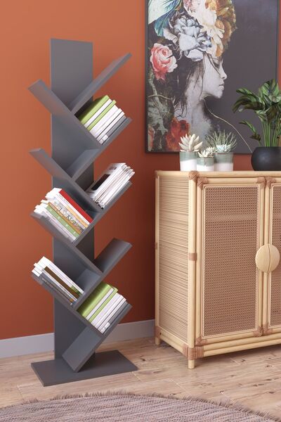 Remaks Voya 8 Raflı Dekoratif Zikzak Kitaplık Antrasit