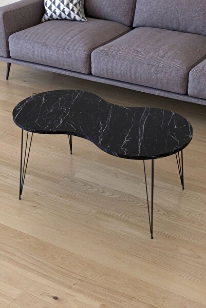 Remaks Elit Londra Orta Sehpa Orta Masa - Siyah mermer