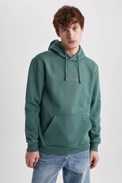 DeFacto Φούτερ με κουκούλα με στάμπα με κανονική εφαρμογή - Kangaroo Pocket A4783ax23au