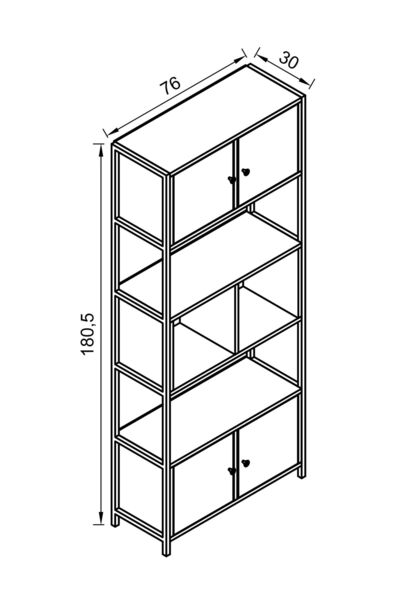Remaks Moli Metal Ayaklı 5 Raf 4 Kapaklı Kitaplık Atlantikçam- Antrasit