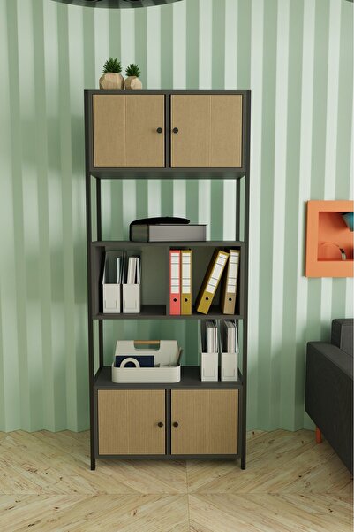 Remaks Alin Metal Ayaklı 5 Raf 4 Kapaklı Çok Amaçlı Ofis Dosya Kitap Rafı Ant...