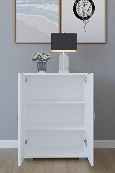 Remaks 2 Kapaklı 3 Bölmeli Ayakkabılık Çok Amaçlı Dolap - Beyaz