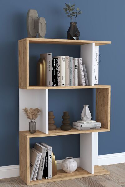 Remaks Kadu 4 Raflı Asimetrik Kitaplık Safirmeşe - Beyaz