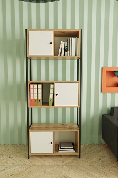 Remaks Meri Metal Ayaklı 5 Raf 3 Kapaklı Çok Amaçlı Ofis Dosya Kitap Rafı Atl...